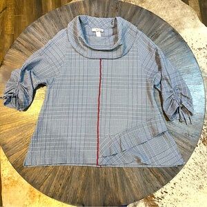 Moonlight Y&S Blue Plaid Ruched Sleeve‎ Top – Size Large – Y2K Vintage